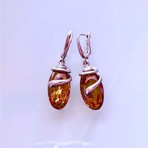 Vintage 1970’s Silver and Amber Drop Earrings